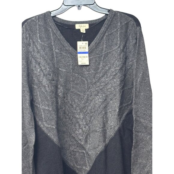 Style & Co Mixed Stitch Color block Sweater Tunic, Charcoal/Black, XL - Picture 3 of 10